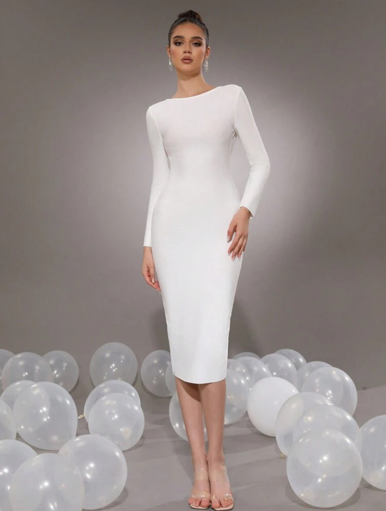 Classic Sexy Long Sleeve Back Zipper Bodycon Bandage Midi Dress - Free Shipping