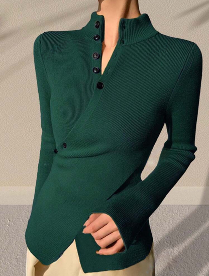 Stylish Women’s Cross-Design Sweater – Buttoned Knit Long Sleeve Pullover-Free Shipping