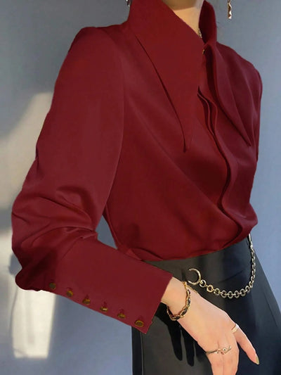 Stylish Women’s Button Detail Long Sleeve Blouse Timeless Fashionable Design–Free Shipping