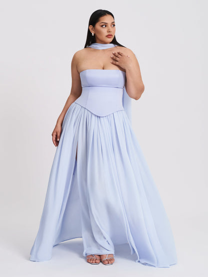 Miss Circle Qianna Baby Blue Peplum Drop Waist Chiffon Gown - Free Shipping