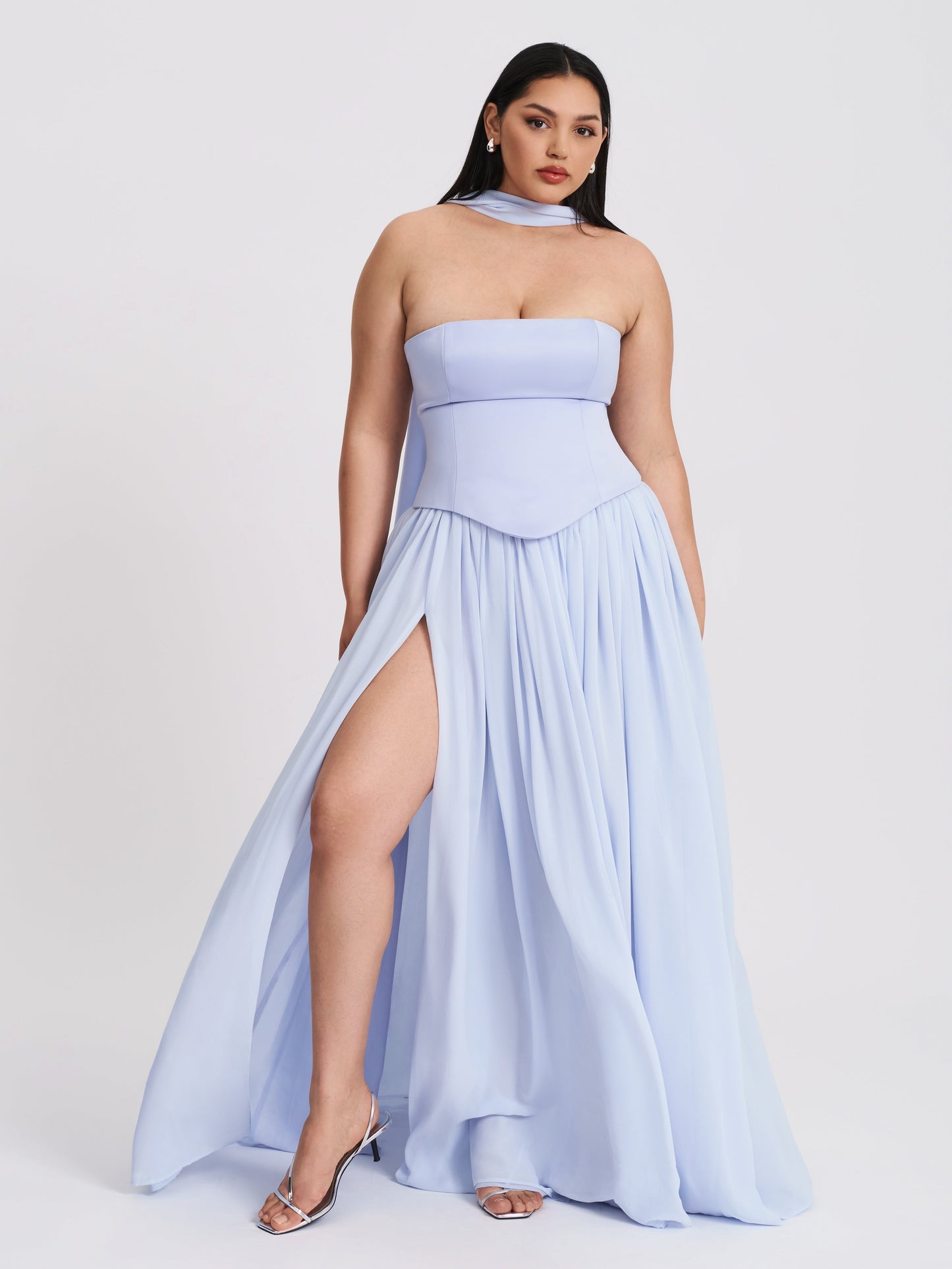 Miss Circle Qianna Baby Blue Peplum Drop Waist Chiffon Gown - Free Shipping