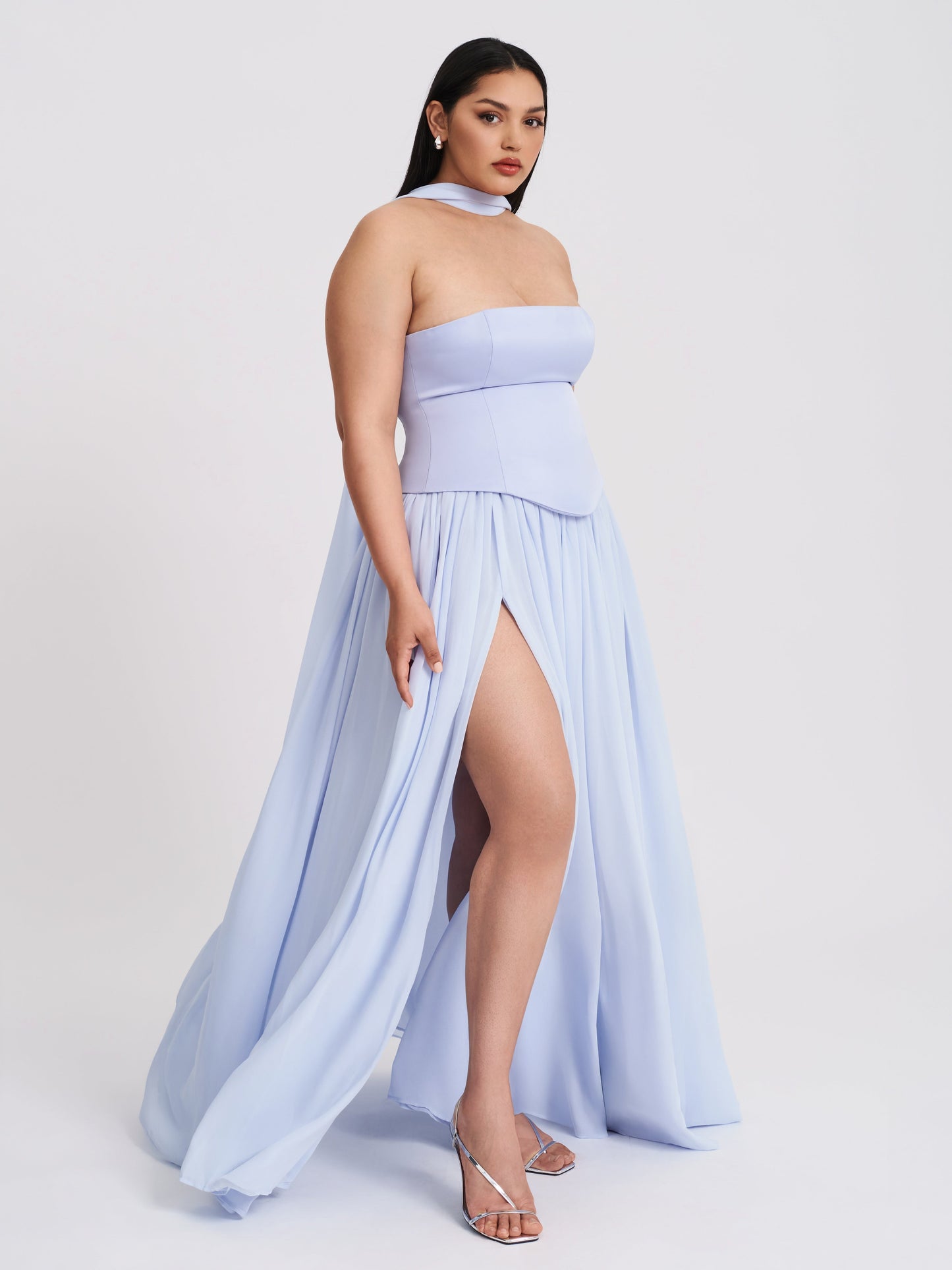 Miss Circle Qianna Baby Blue Peplum Drop Waist Chiffon Gown - Free Shipping
