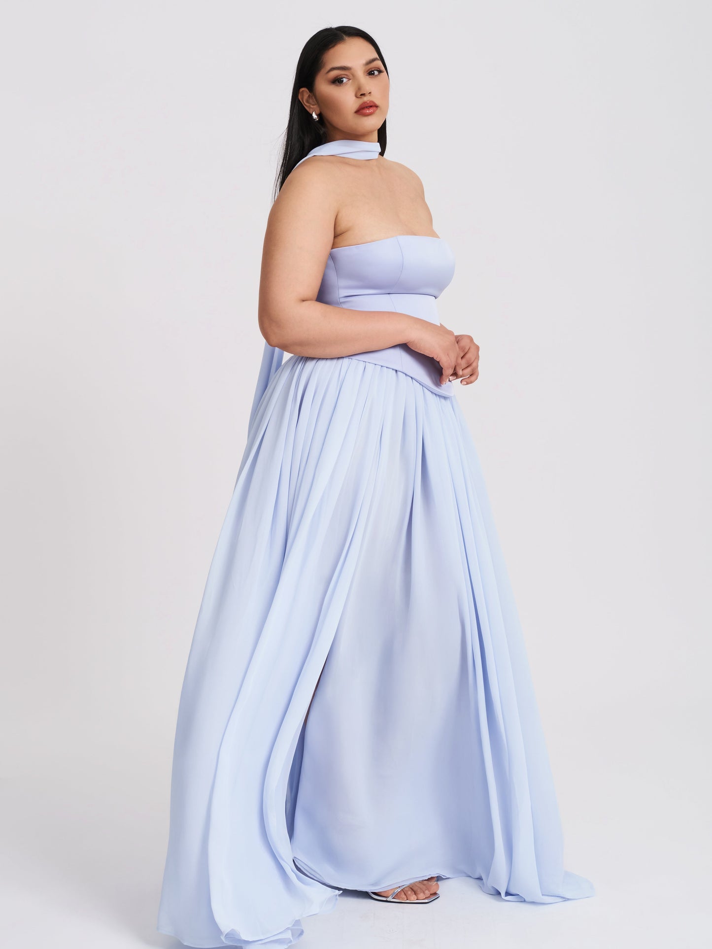 Miss Circle Qianna Baby Blue Peplum Drop Waist Chiffon Gown - Free Shipping