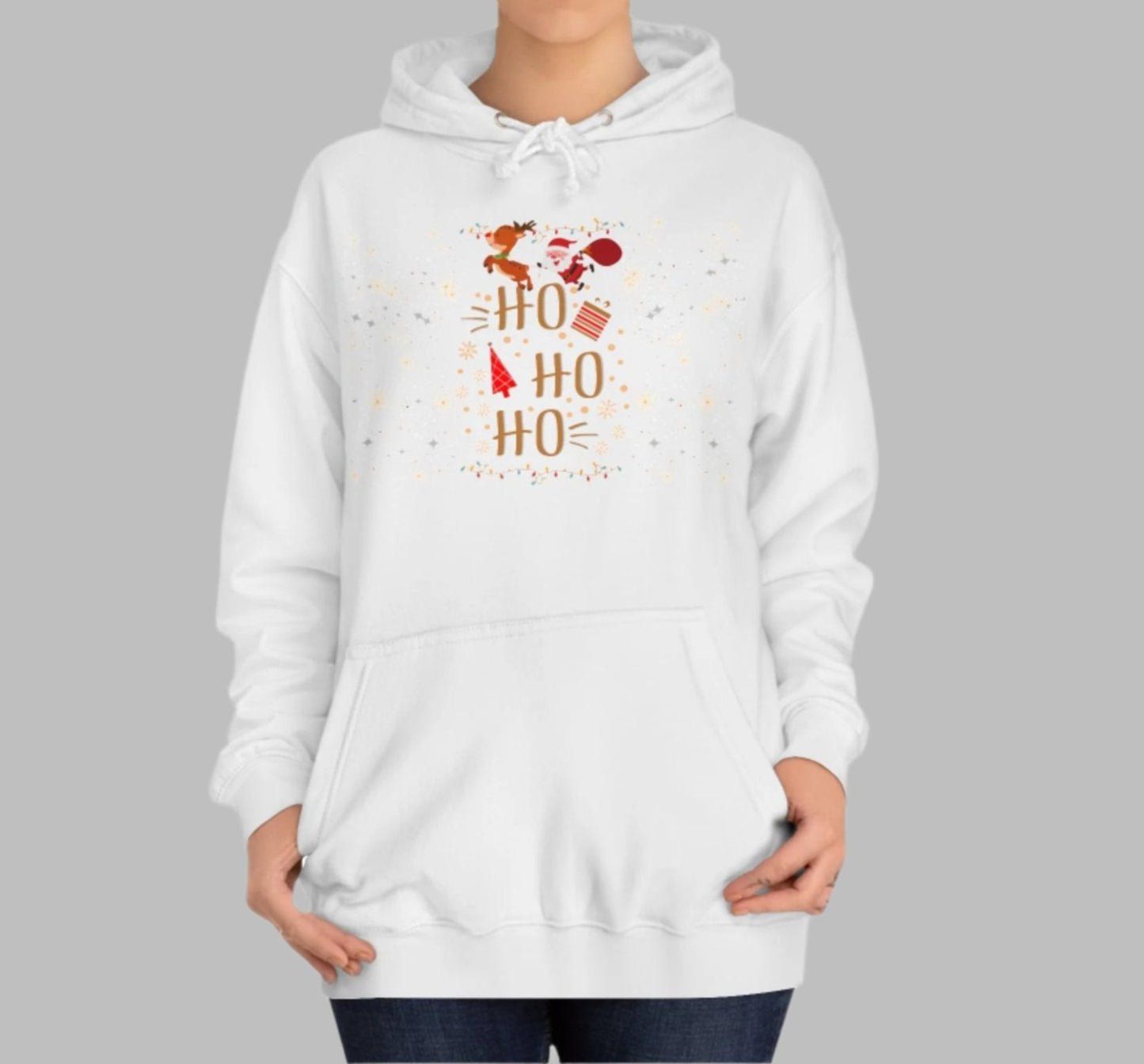 Ho Ho Ho Santa Reindeer Christmas Holiday Kangaroo Hoodie-Free Shipping