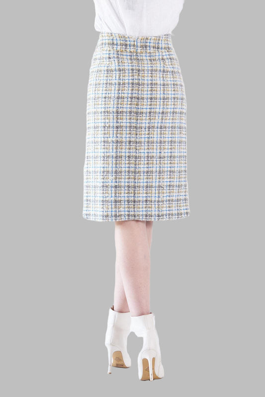 Chic High-Waisted Plaid Button-Front Tweed Pencil Skirt – Free Shiippng