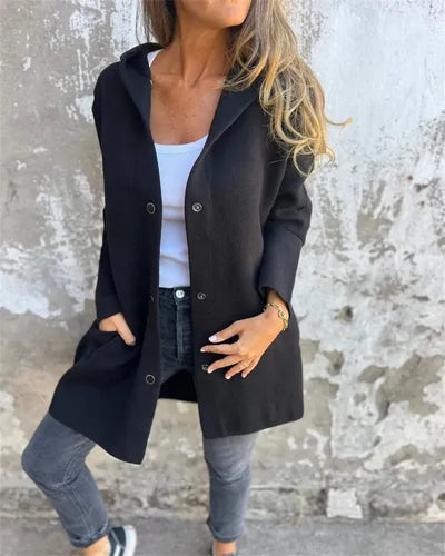 Stylish Long Sleeve Open Front Sweater Jacket with Hood - Casual Elegance - Free Shipping