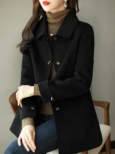 Sophisticated Woolen Coat Single Breasted Wide-Waisted Cut with Pockets - Free Shipping