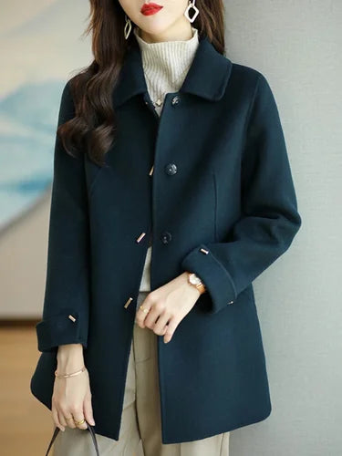 Sophisticated Woolen Coat Single Breasted Wide-Waisted Cut with Pockets - Free Shipping