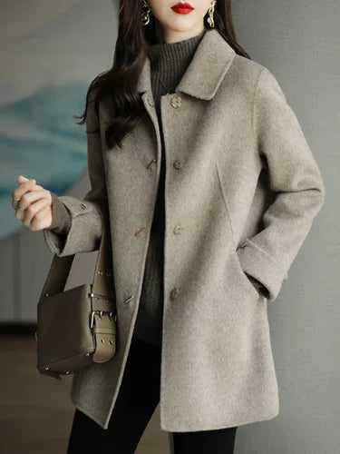 Sophisticated Woolen Coat Single Breasted Wide-Waisted Cut with Pockets - Free Shipping