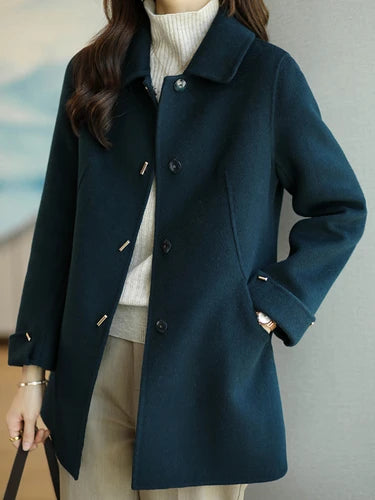 Sophisticated Woolen Coat Single Breasted Wide-Waisted Cut with Pockets - Free Shipping