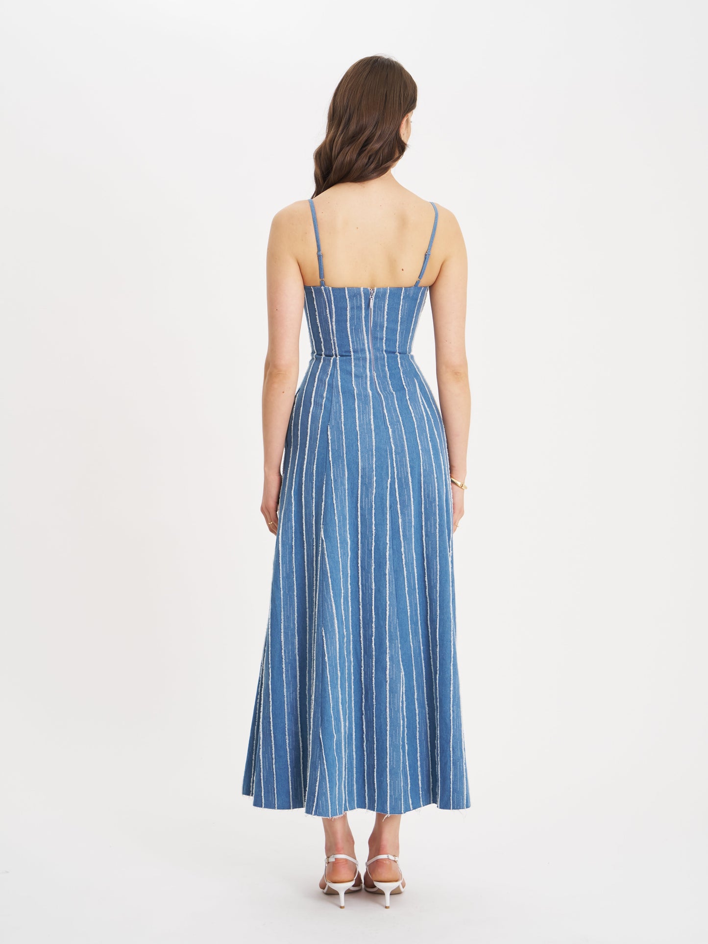 Miss Circle Abygail Stripe Cotton Denim Maxi Dress - Free Shipping