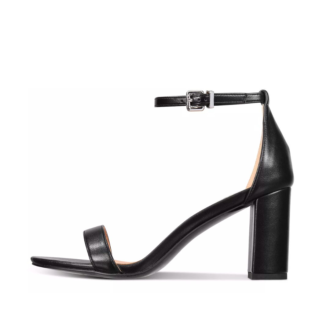 Zoe Sandals Black Block Heels Extended Sizes - Free Shipping