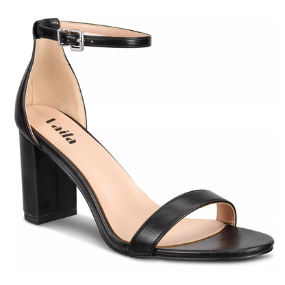 Zoe Sandals Black Block Heels Extended Sizes - Free Shipping