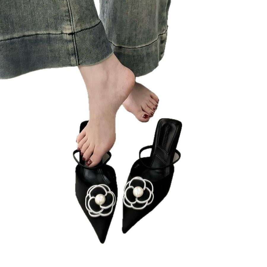 Chanel-Style Pointed Toe Low Heel Mules - Free Shipping