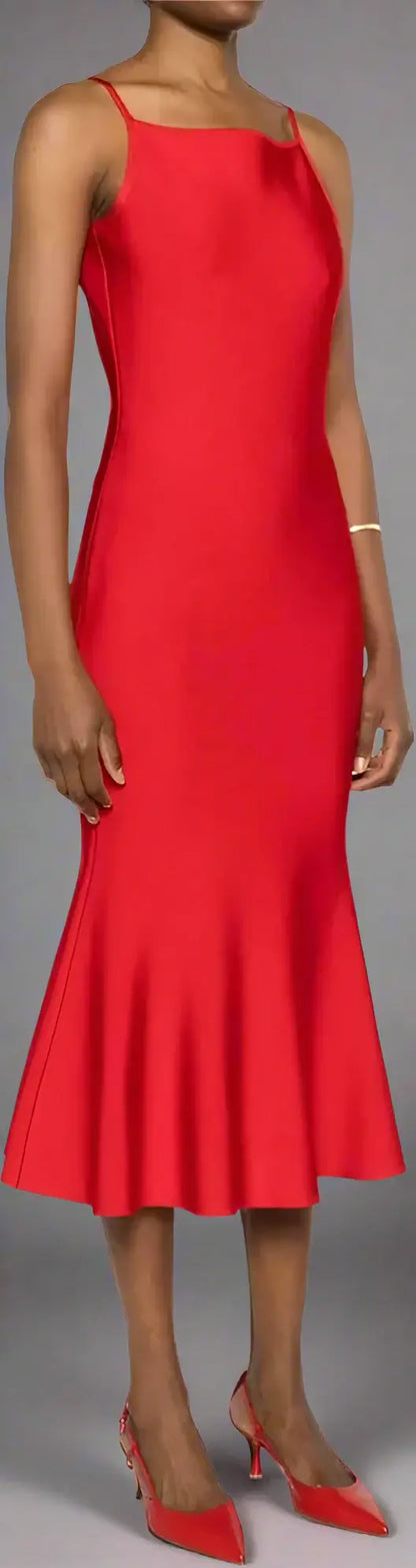 Alexander McQueen Red Viscose Flared Knit Dress - Free Shipping