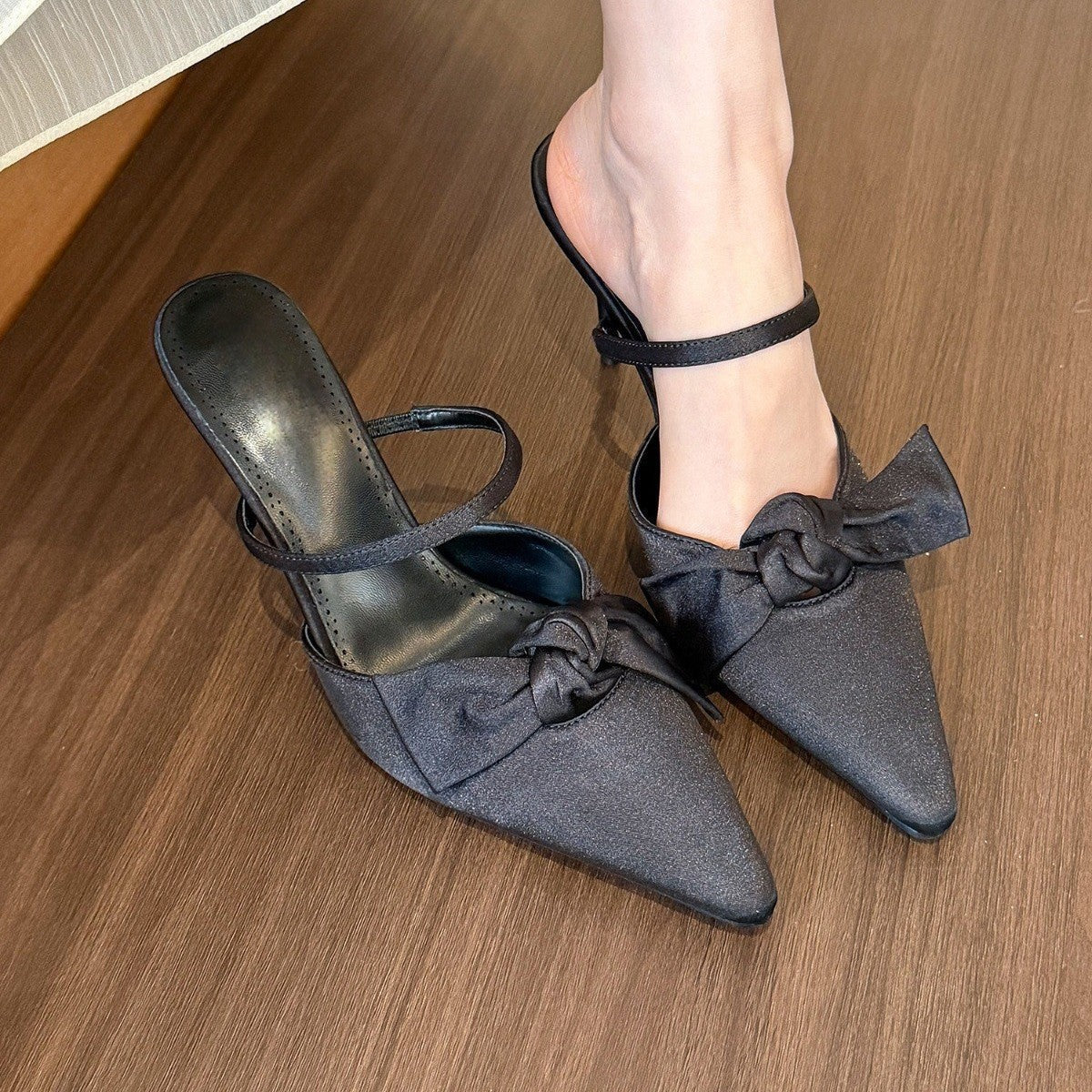 Satin Bow-Tie Pointed Toe Stiletto Heels - Free Shipping