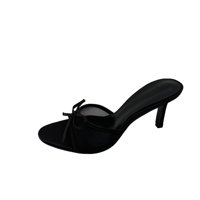 Bow-Tie Mesh Open-Toe High-Heel Slide Sandals - Free Shipping