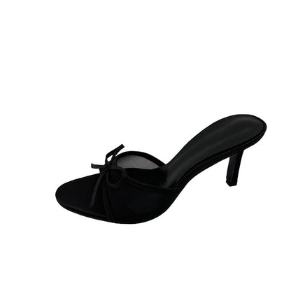 Bow-Tie Mesh Open-Toe High-Heel Slide Sandals - Free Shipping