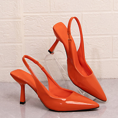 Pointed-Toe Patent Leather Open-Back Stiletto High Heels - Free Shipping