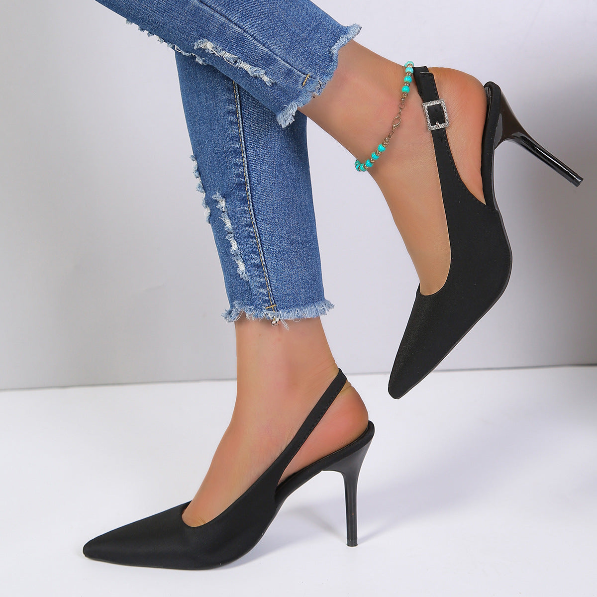 Pointed Toe PU Upper Open-Toe Buckle Stiletto High Heels - Free Shipping
