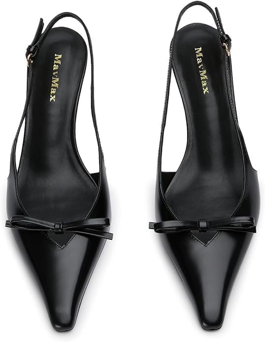 Elegant Patent Leather Pointed Toe Slingback Kitten Heels Sandals – Free Shipping