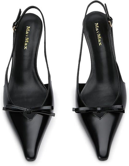 Elegant Patent Leather Pointed Toe Slingback Kitten Heels Sandals – Free Shipping