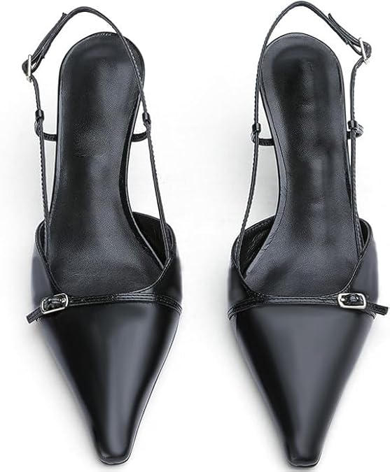 Elegant Patent Leather Pointed Toe Slingback Kitten Heels Sandals – Free Shipping