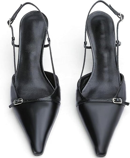 Elegant Patent Leather Pointed Toe Slingback Kitten Heels Sandals – Free Shipping
