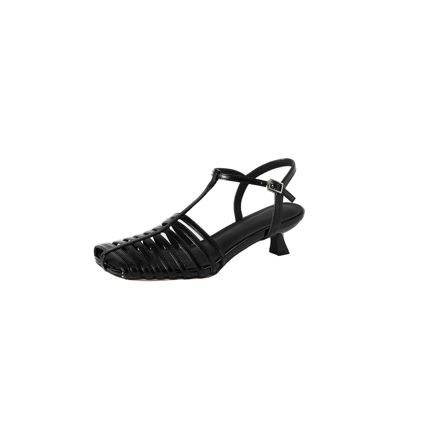 Lambskin Cage T-Strap Slingback Open-Toe Kitten Heels - Free Shipping