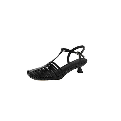 Lambskin Cage T-Strap Slingback Open-Toe Kitten Heels - Free Shipping