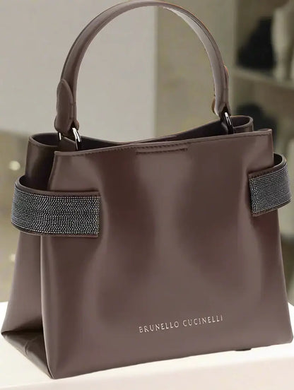 Brunello Cucinelli Chocolate Jeweled Leather Handbag - Free Shipping
