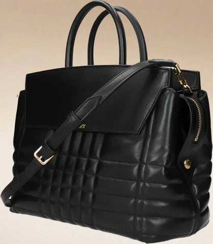 Burberry Women's Quilted-Block Black Leather Handbags - Free Shipping