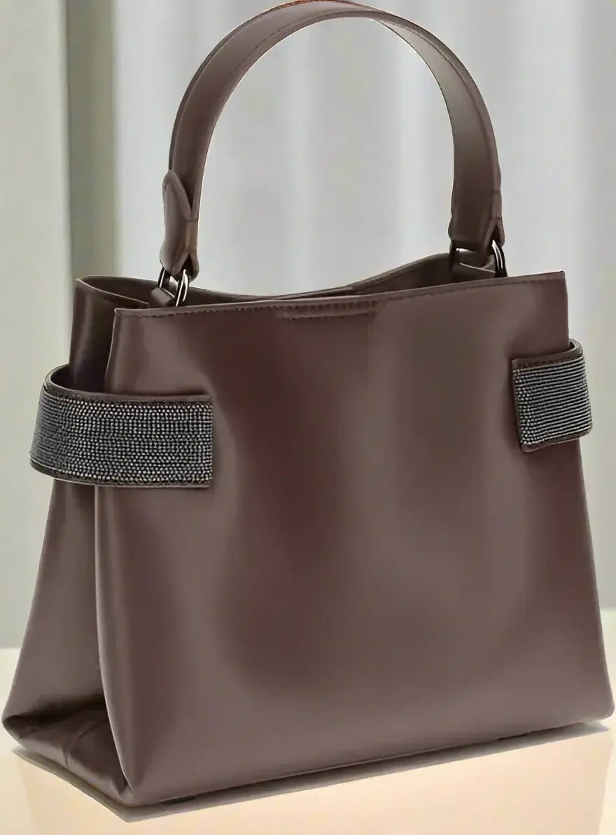 Brunello Cucinelli Chocolate Jeweled Leather Handbag - Free Shipping
