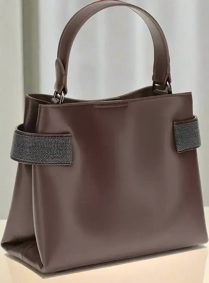 Brunello Cucinelli Chocolate Jeweled Leather Handbag - Free Shipping