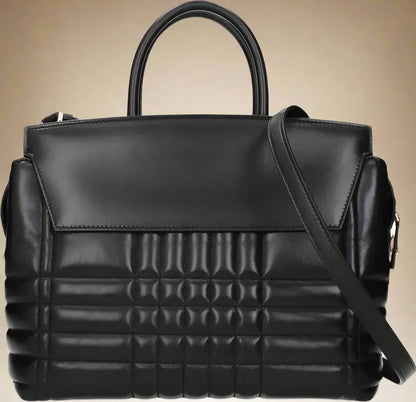 Burberry Women's Quilted-Block Black Leather Handbags - Free Shipping