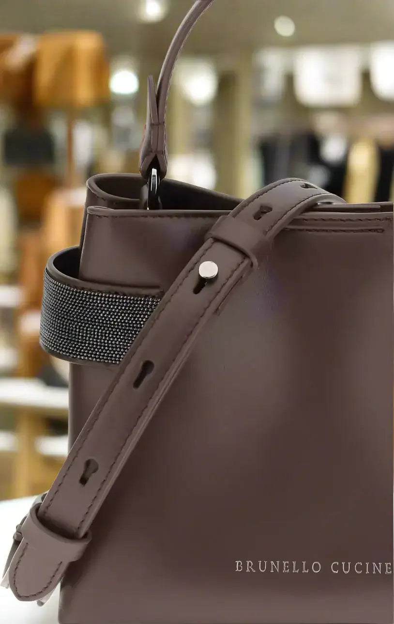 Brunello Cucinelli Chocolate Jeweled Leather Handbag - Free Shipping