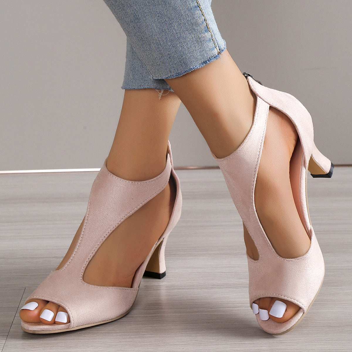 Peep-Toe Back Zipper Open-Toe Platform Heel Sandals - Free Shipping
