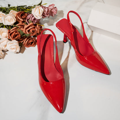 Pointed-Toe Patent Leather Open-Back Stiletto High Heels - Free Shipping