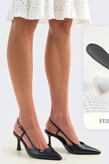 Elegant Patent Leather Pointed Toe Slingback Kitten Heels Sandals – Free Shipping