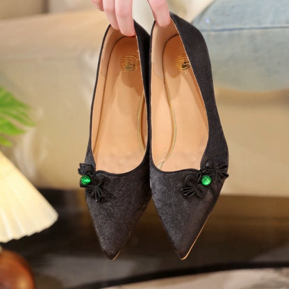 Jacquard Floral Pearl Satin Pointed-Toe Kitten Heels - Free Shipping