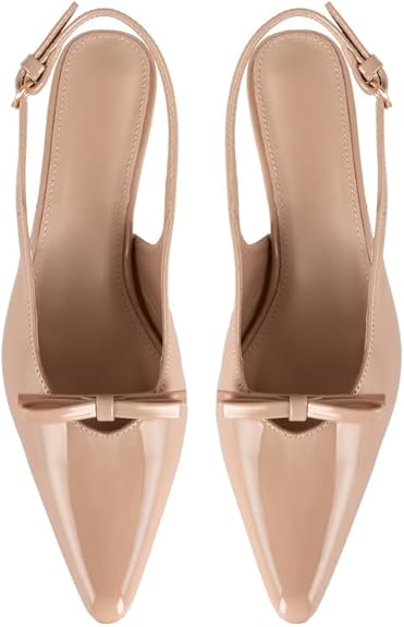 Elegant Patent Leather Pointed Toe Slingback Kitten Heels Sandals – Free Shipping