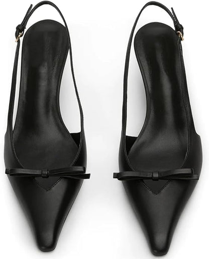 Elegant Patent Leather Pointed Toe Slingback Kitten Heels Sandals – Free Shipping