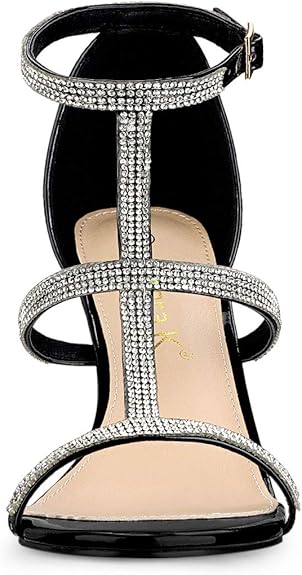 Glamorous Rhinestone Ankle T- Strap Open Toe Stiletto High Heels Sandals - Free Shipping