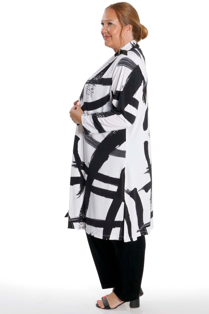 Stylish White Black Plus Size Long Sleeve Slit Duster Cardigan – Free Shipping