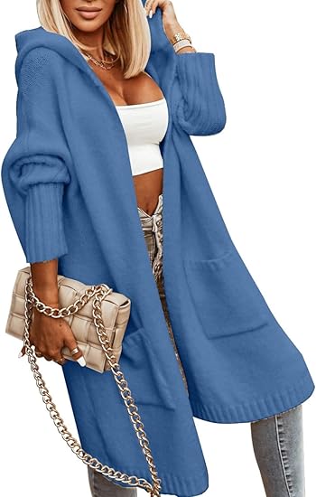 Chic Long Hooded Cardigan Open Front Pocket Knitted Sweater Coat – Free Shipping