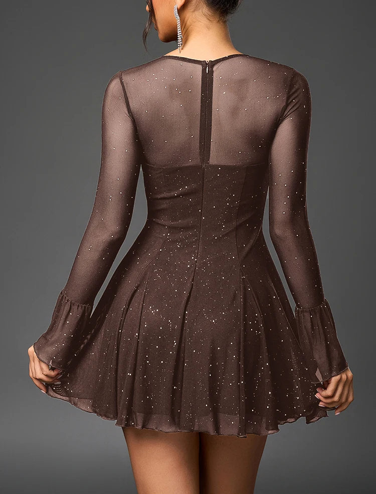 Chic Black Sweetheart Cut-out Lace Long Sleeve Short Mini Dress - Free Shipping