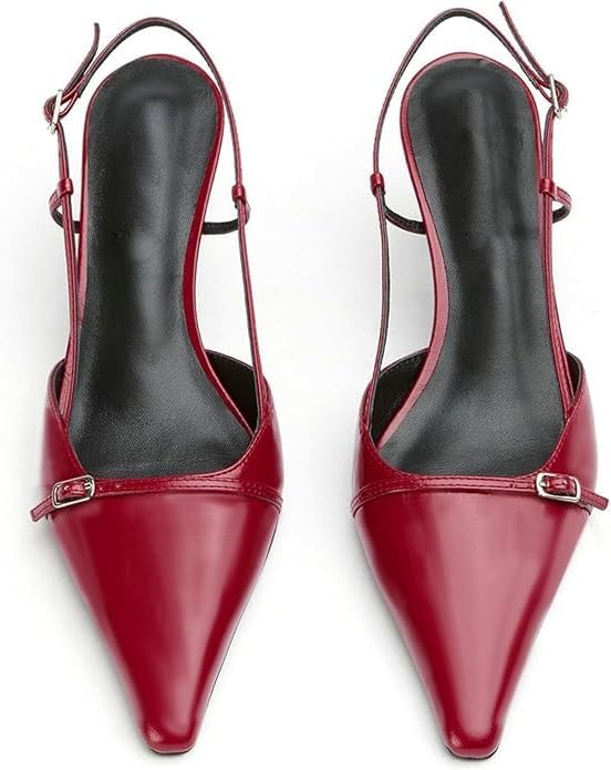 Elegant Patent Leather Pointed Toe Slingback Kitten Heels Sandals – Free Shipping