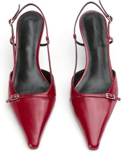 Elegant Patent Leather Pointed Toe Slingback Kitten Heels Sandals – Free Shipping