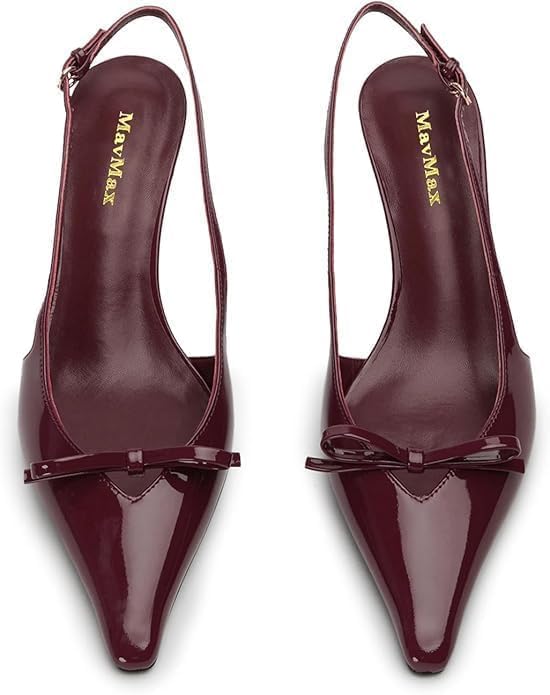 Elegant Patent Leather Pointed Toe Slingback Kitten Heels Sandals – Free Shipping