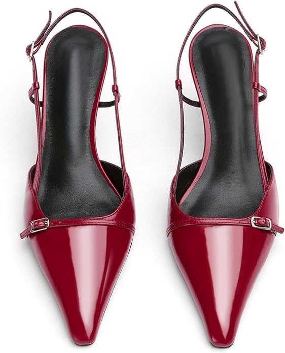 Elegant Patent Leather Pointed Toe Slingback Kitten Heels Sandals – Free Shipping